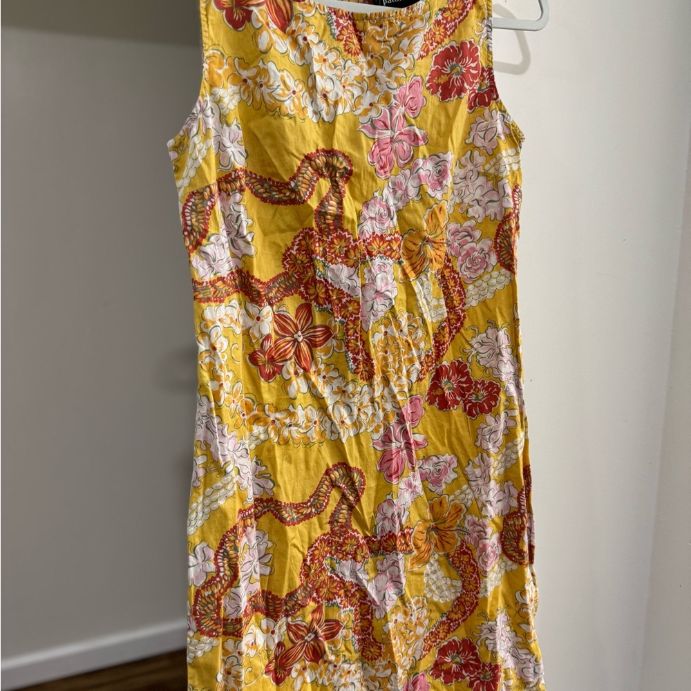 Patagonia Yellow Floral Midi Dress with Pink & Orange Accents